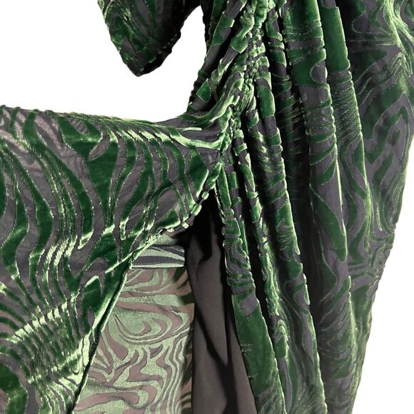 Ronny Kobo Astrid Green Animal Print Velvet Ruched Long Sleeve Midi Dress XS - Picture 10 of 14
